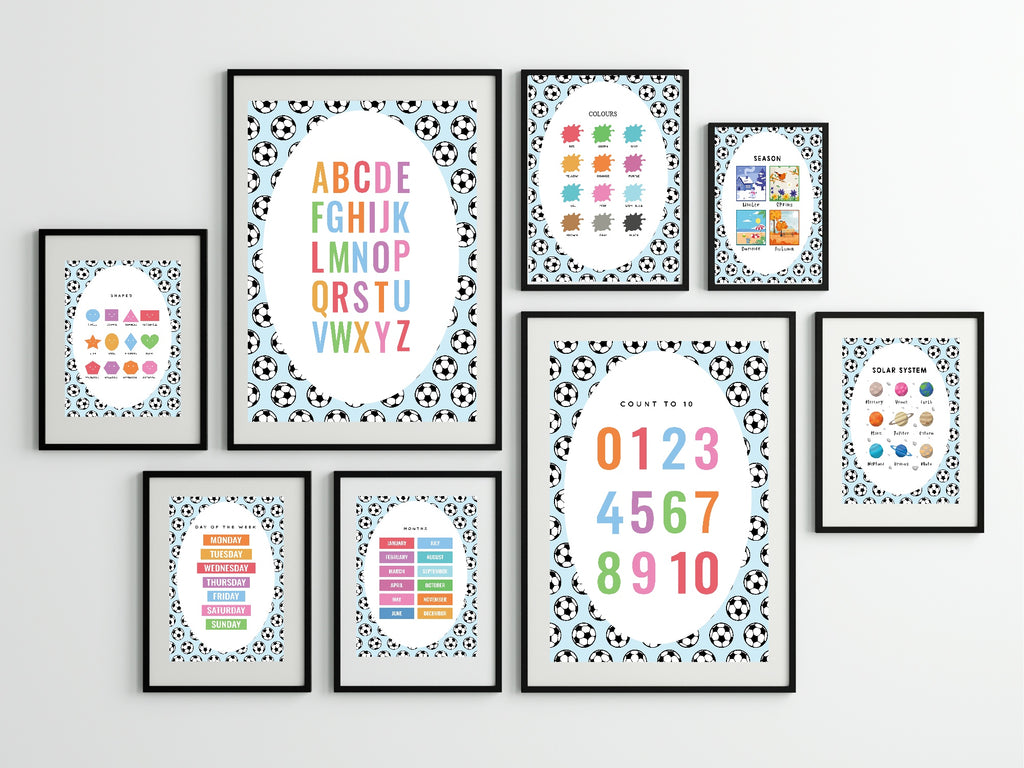 Blue Football Counting To 100 Poster | Educational Wall Art