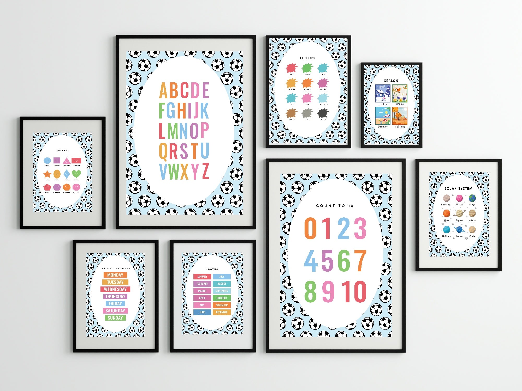 Blue Football Months Poster | Educational Wall Art