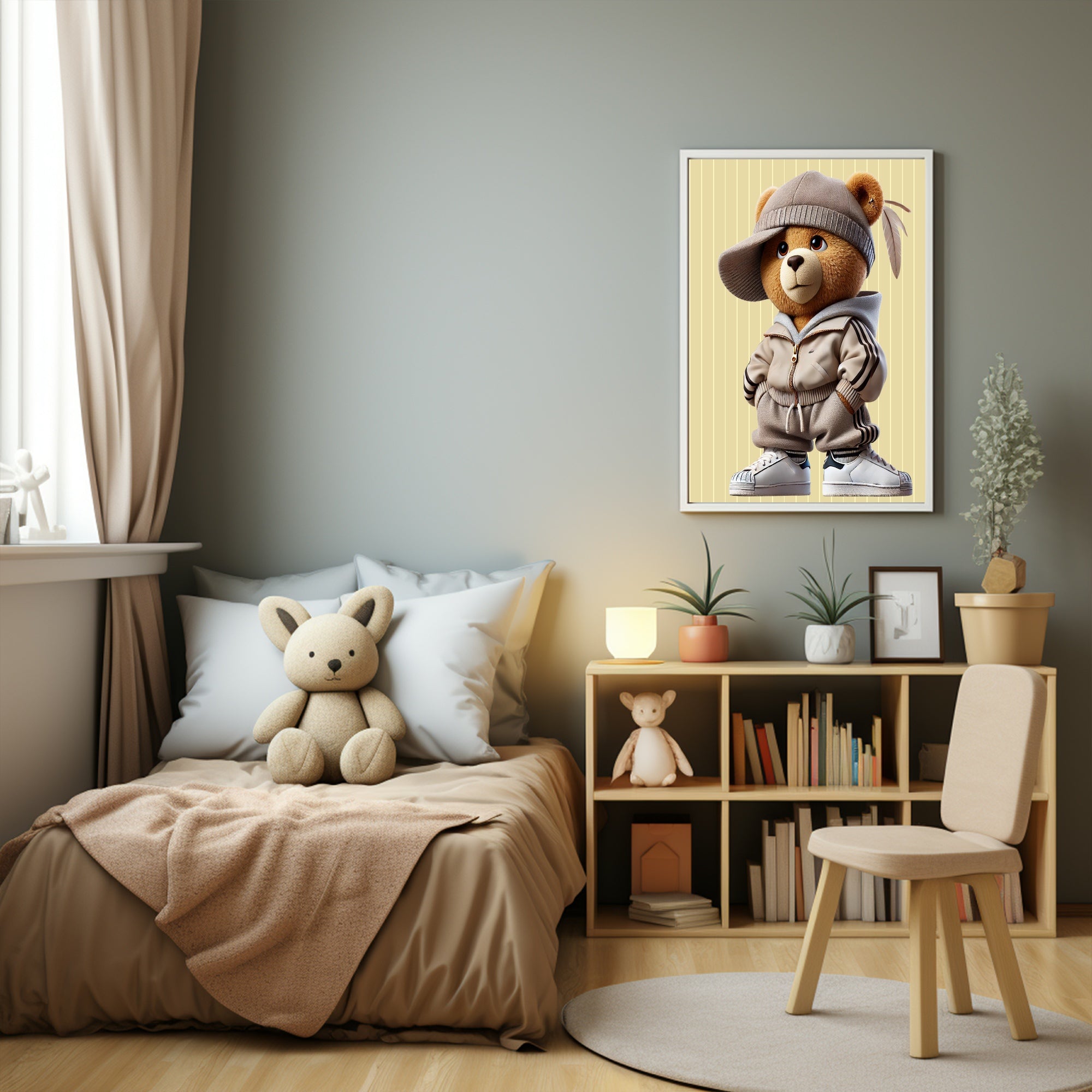 Pinstripe Teddy In Designer Tracksuit Wall Art Print