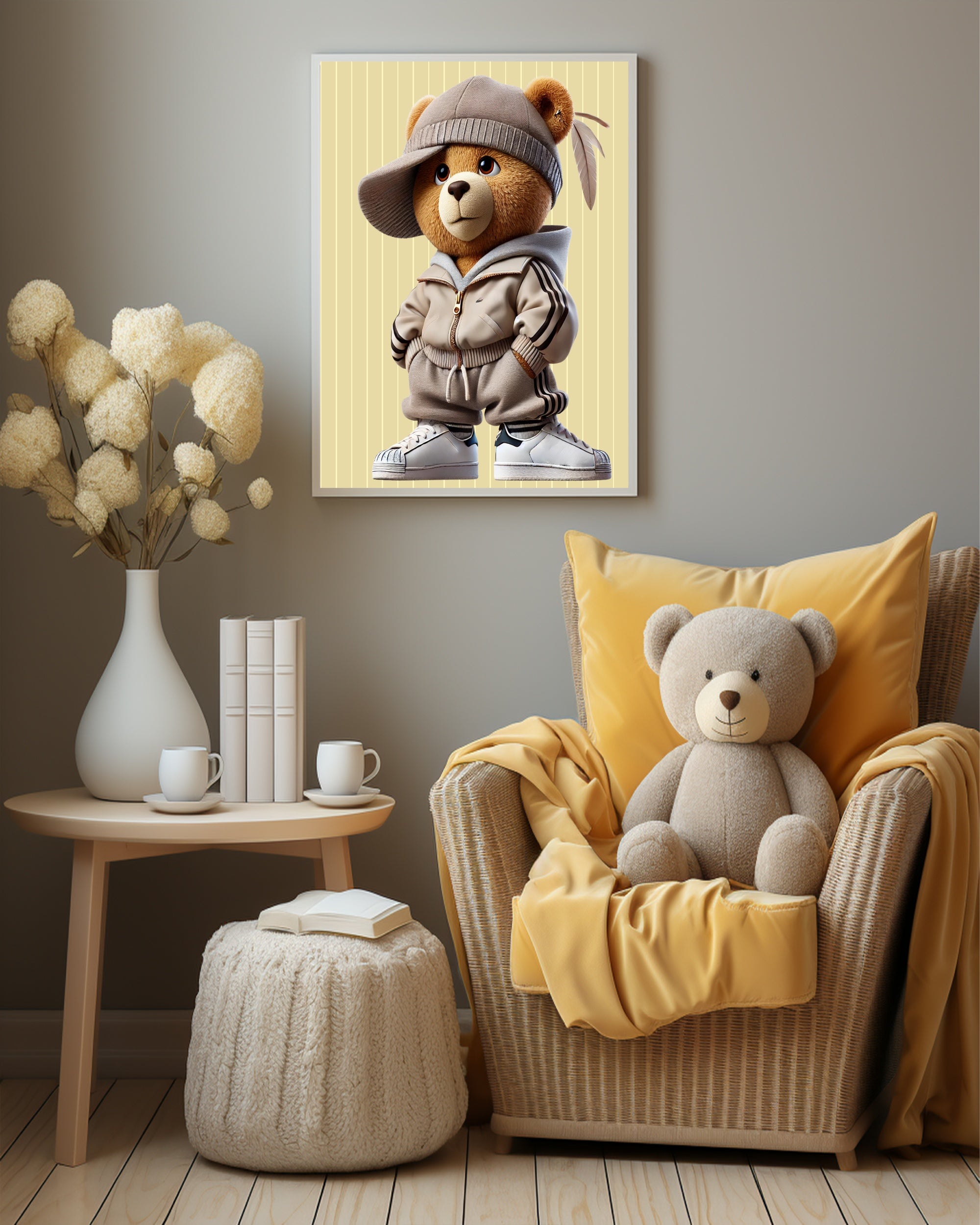 Pinstripe Teddy In Designer Tracksuit Wall Art Print
