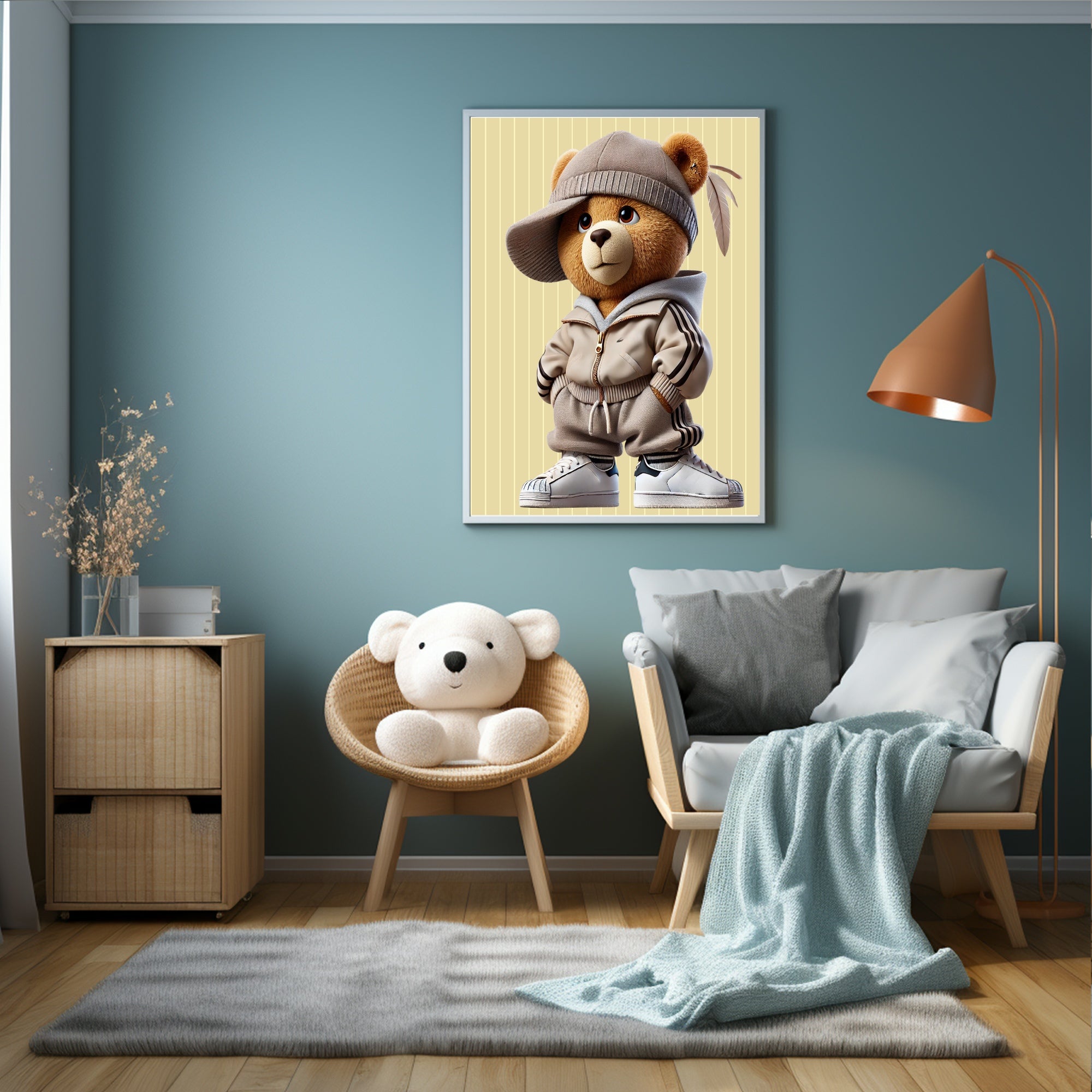 Pinstripe Teddy In Designer Tracksuit Wall Art Print