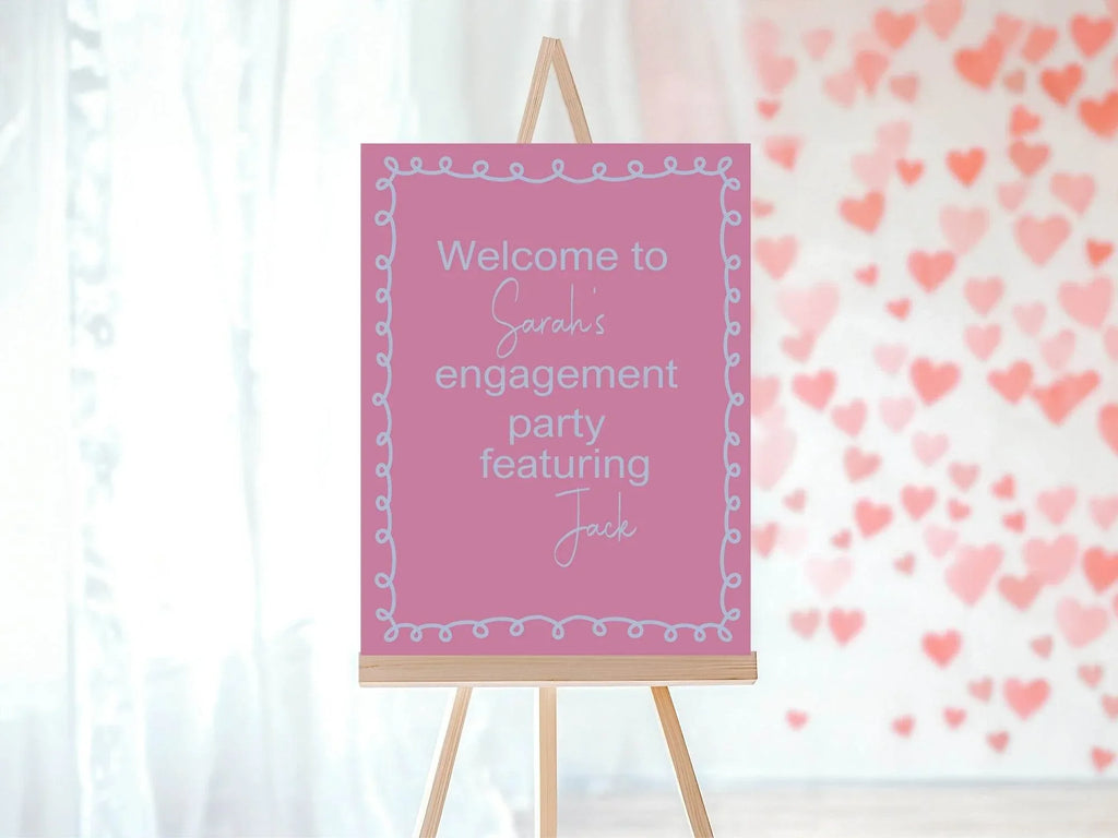Pink & Blue Featuring Funny Engagement Welcome Party Sign - Larosier Prints