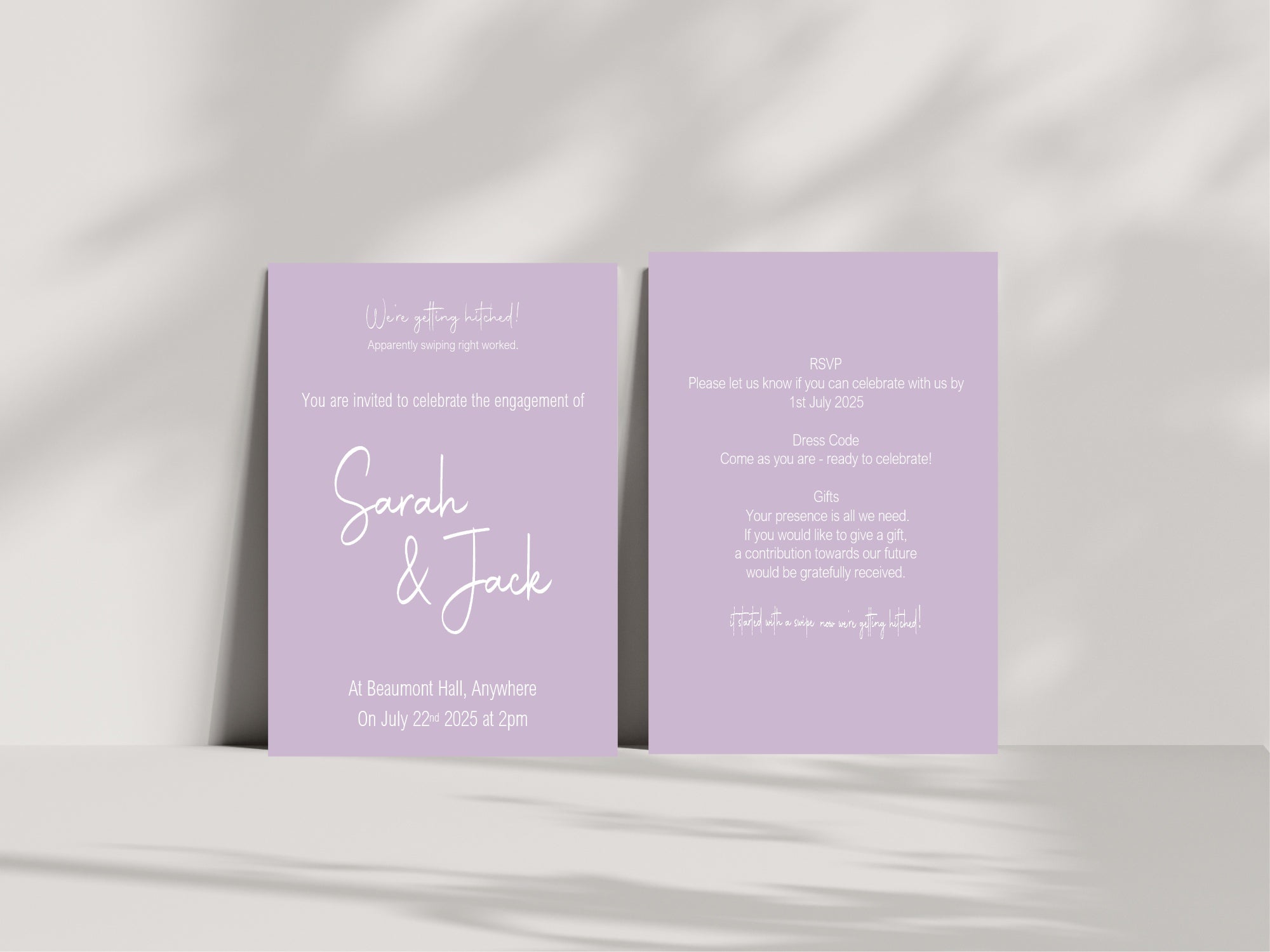 Pastel Swiped Right Engagement Party Invitations | Colour Options | Pack of 10