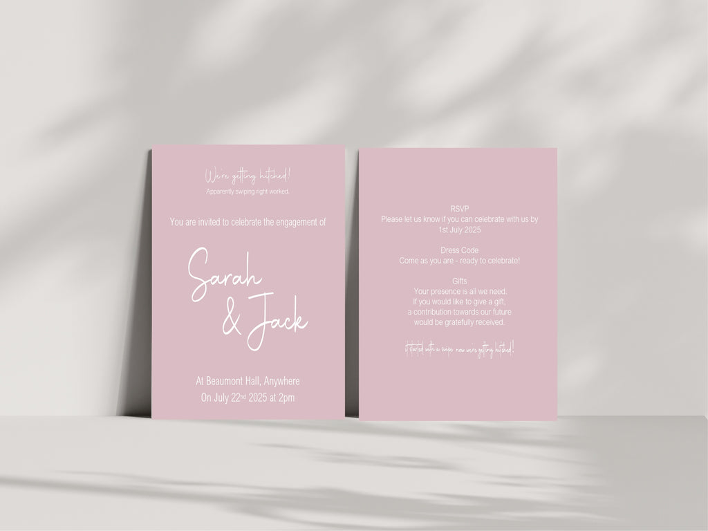 Pastel Swiped Right Engagement Party Invitations | Colour Options | Pack of 10