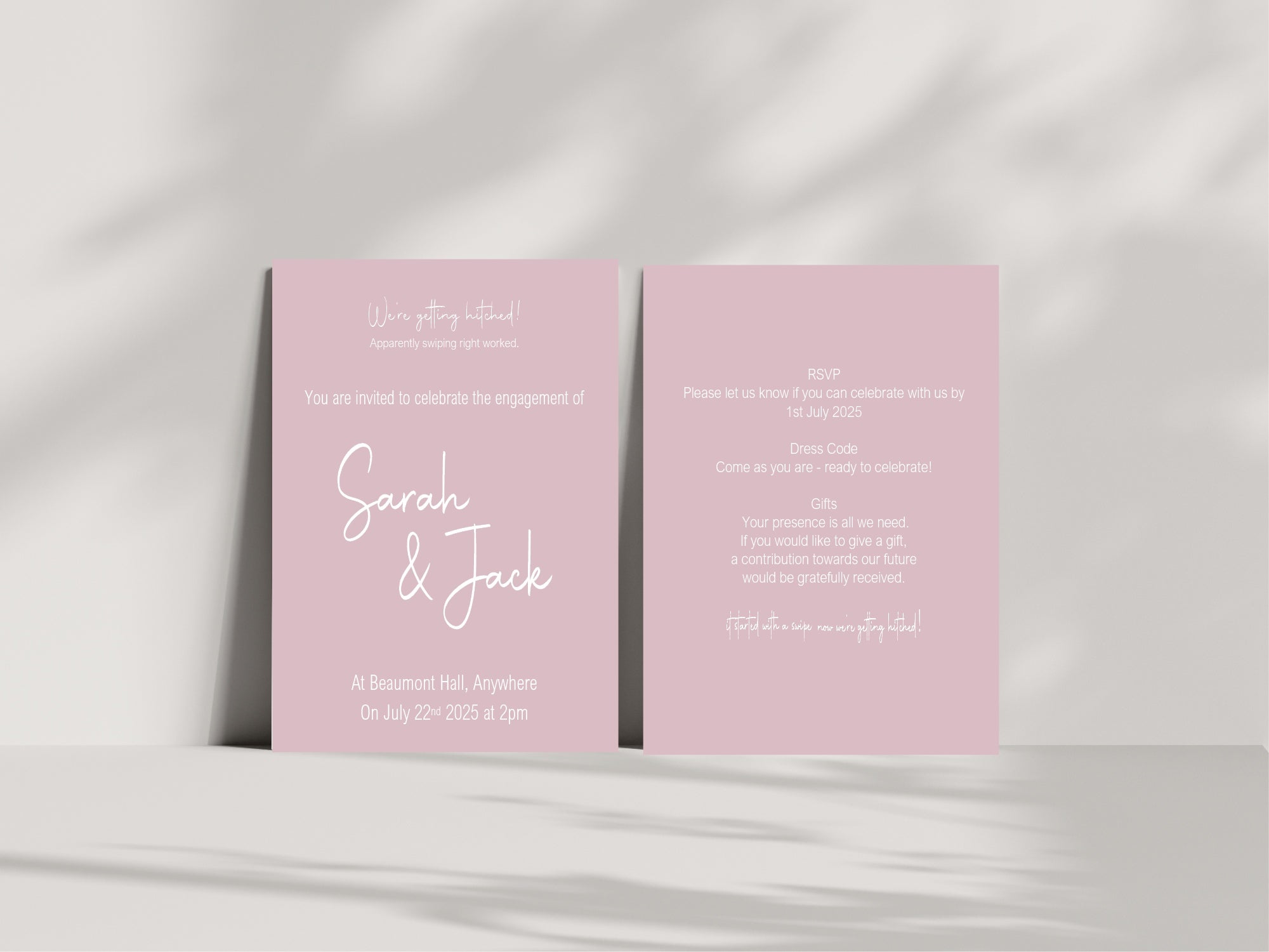 Pastel Swiped Right Engagement Party Invitations | Colour Options | Pack of 10