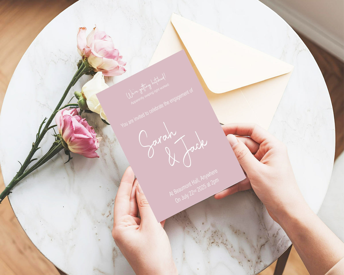 Pastel Swiped Right Engagement Party Invitations | Colour Options | Pack of 10