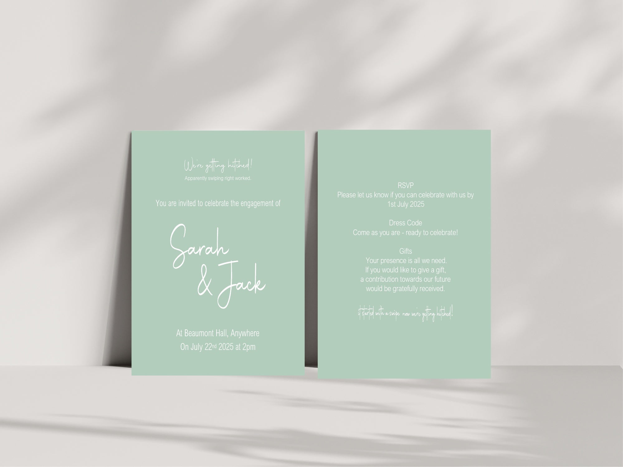 Pastel Swiped Right Engagement Party Invitations | Colour Options | Pack of 10