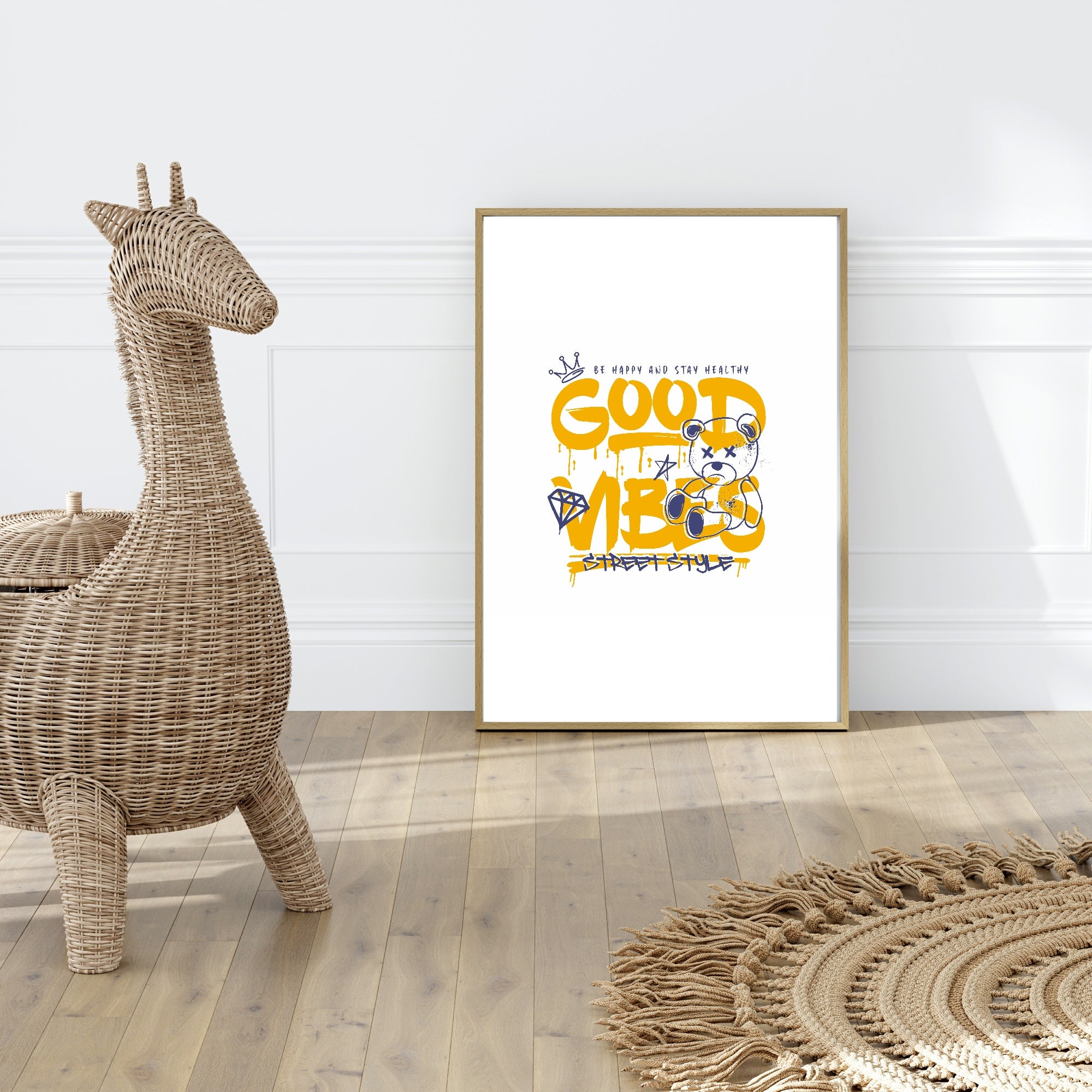 Yellow Good Vibes Teddy Print | Positive Wall Art
