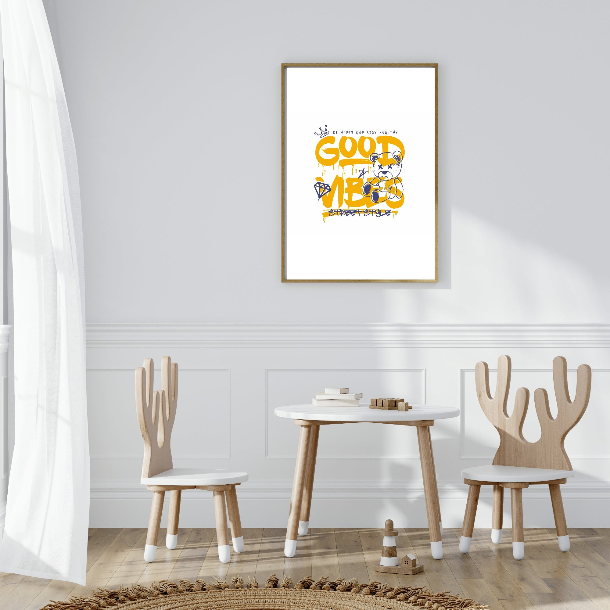 Yellow Good Vibes Teddy Print | Positive Wall Art