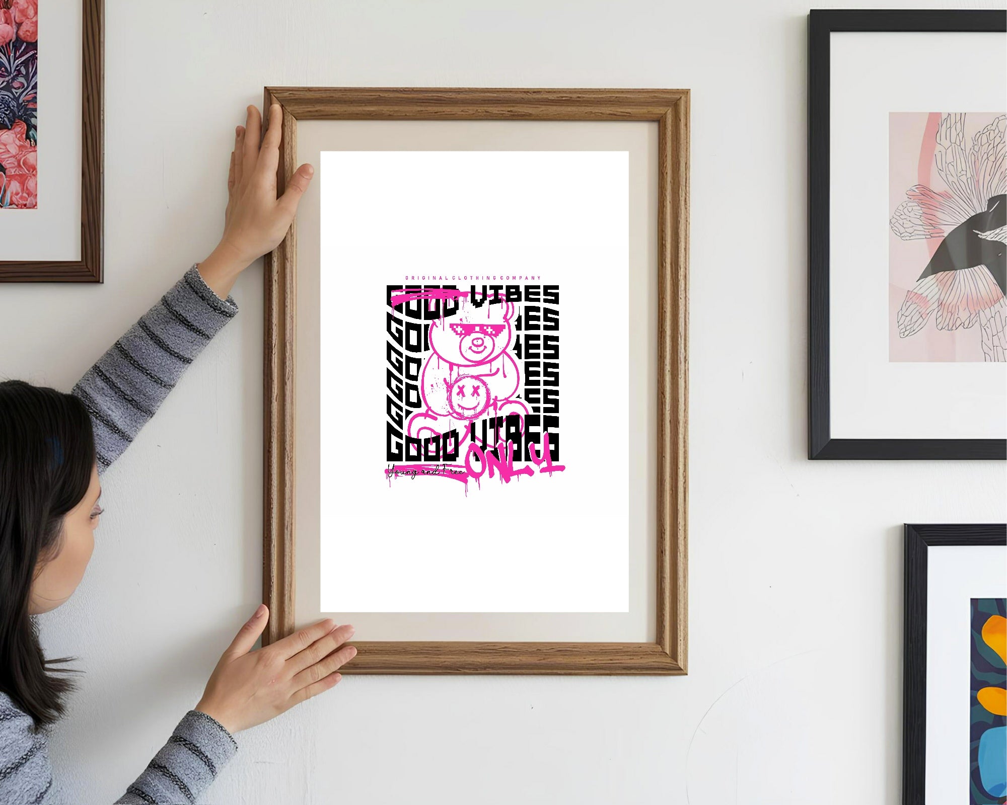 Pink Good Vibes Teddy Print | Positive Wall Art