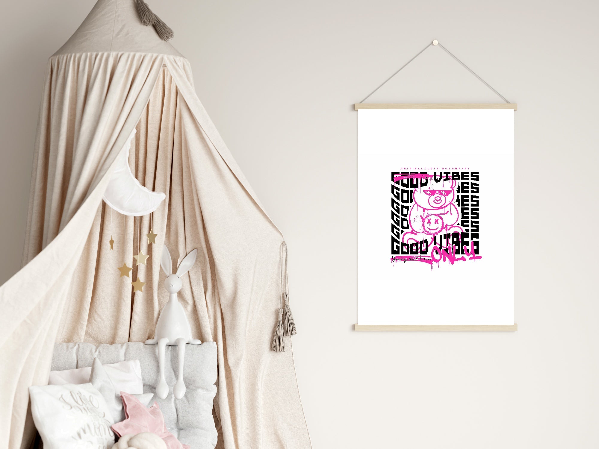 Pink Good Vibes Teddy Print | Positive Wall Art