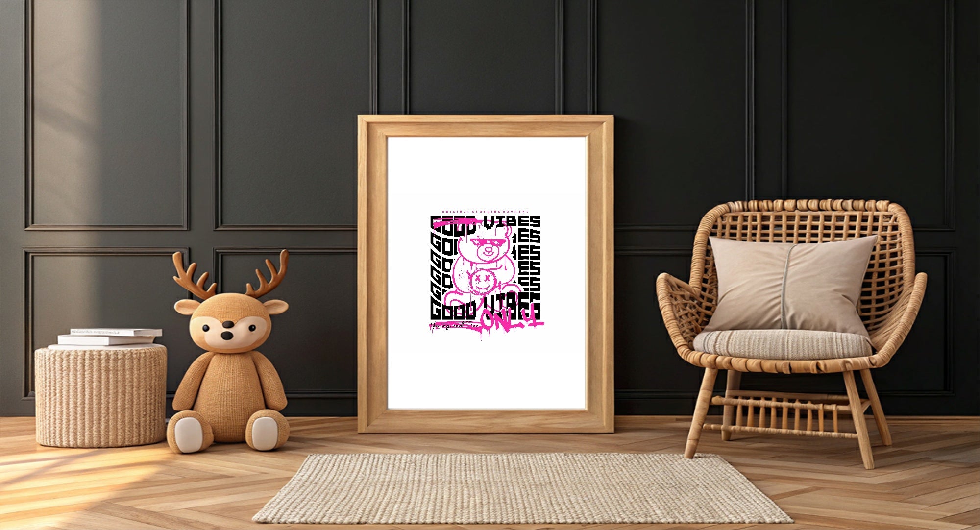 Pink Good Vibes Teddy Print | Positive Wall Art