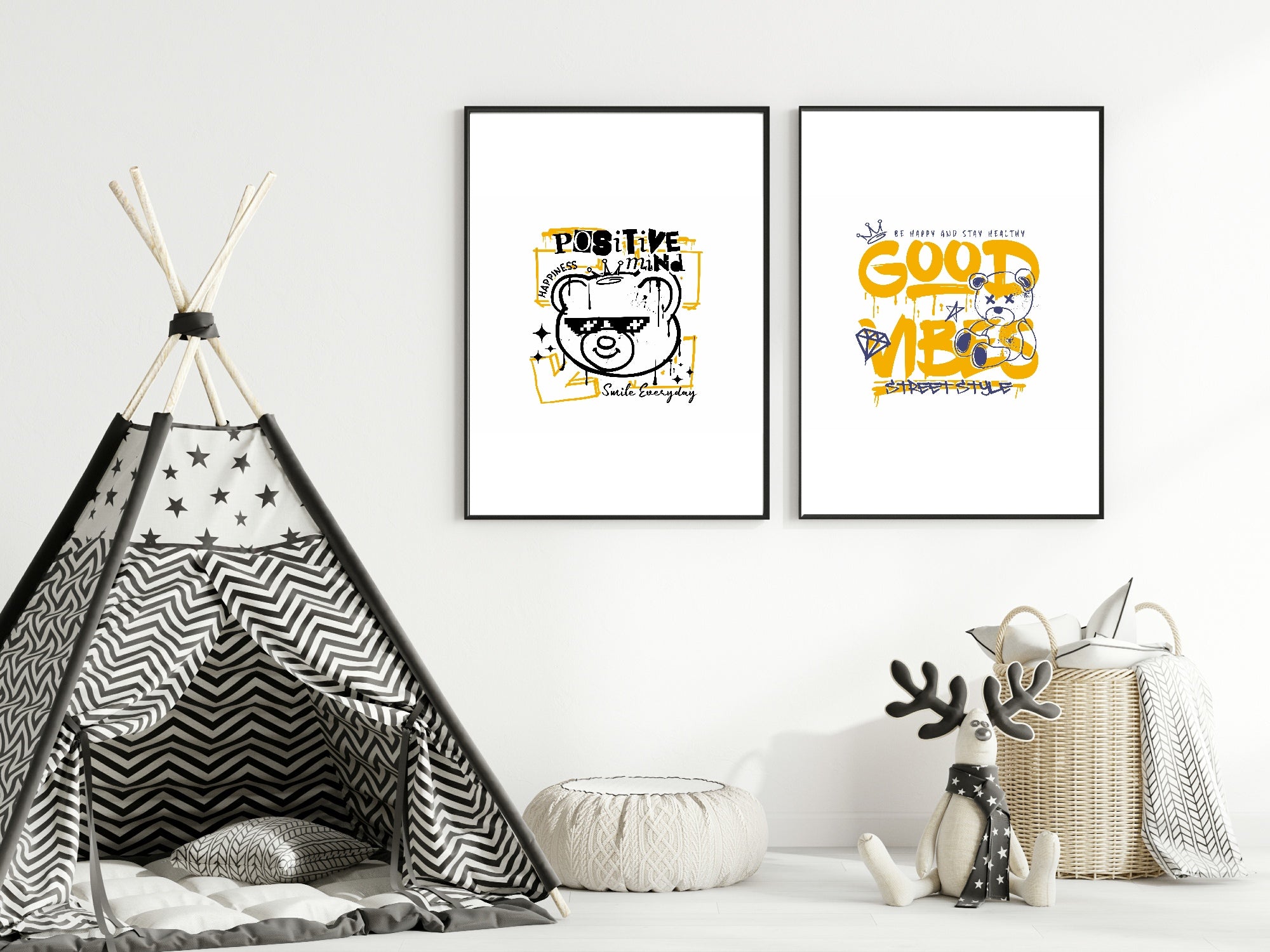 Yellow Positive Mind Teddy Wall Art Print