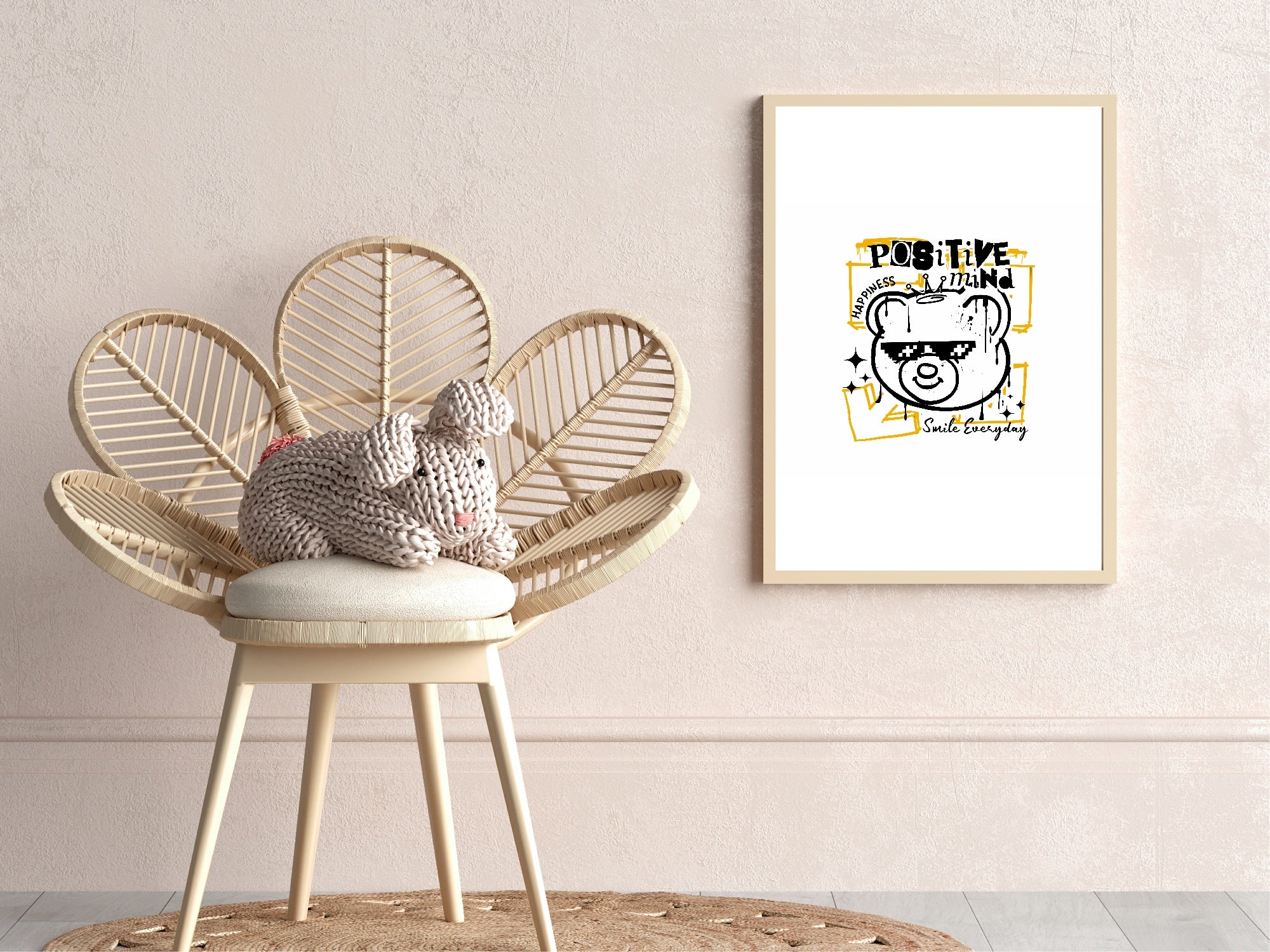 Yellow Positive Mind Teddy Wall Art Print
