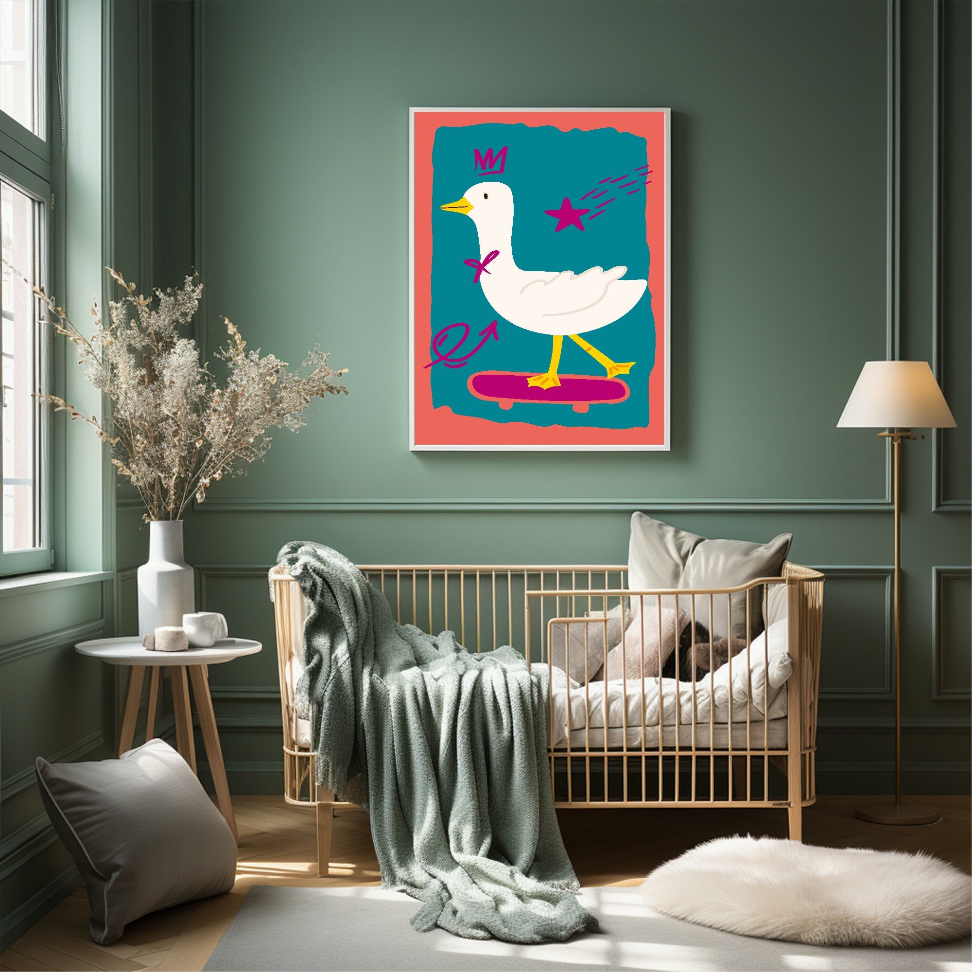 Goose On A Skateboard Wall Art Print