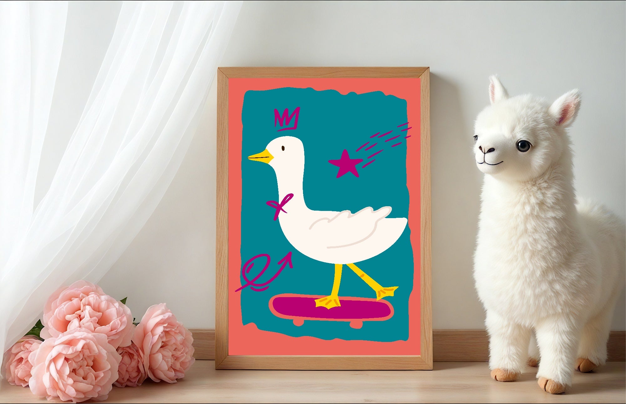 Goose On A Skateboard Wall Art Print