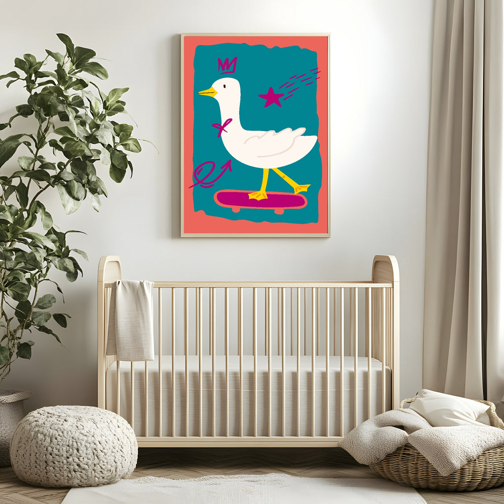 Goose On A Skateboard Wall Art Print