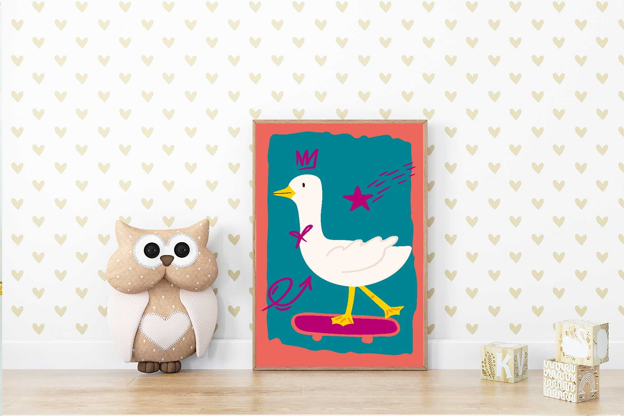 Goose On A Skateboard Wall Art Print