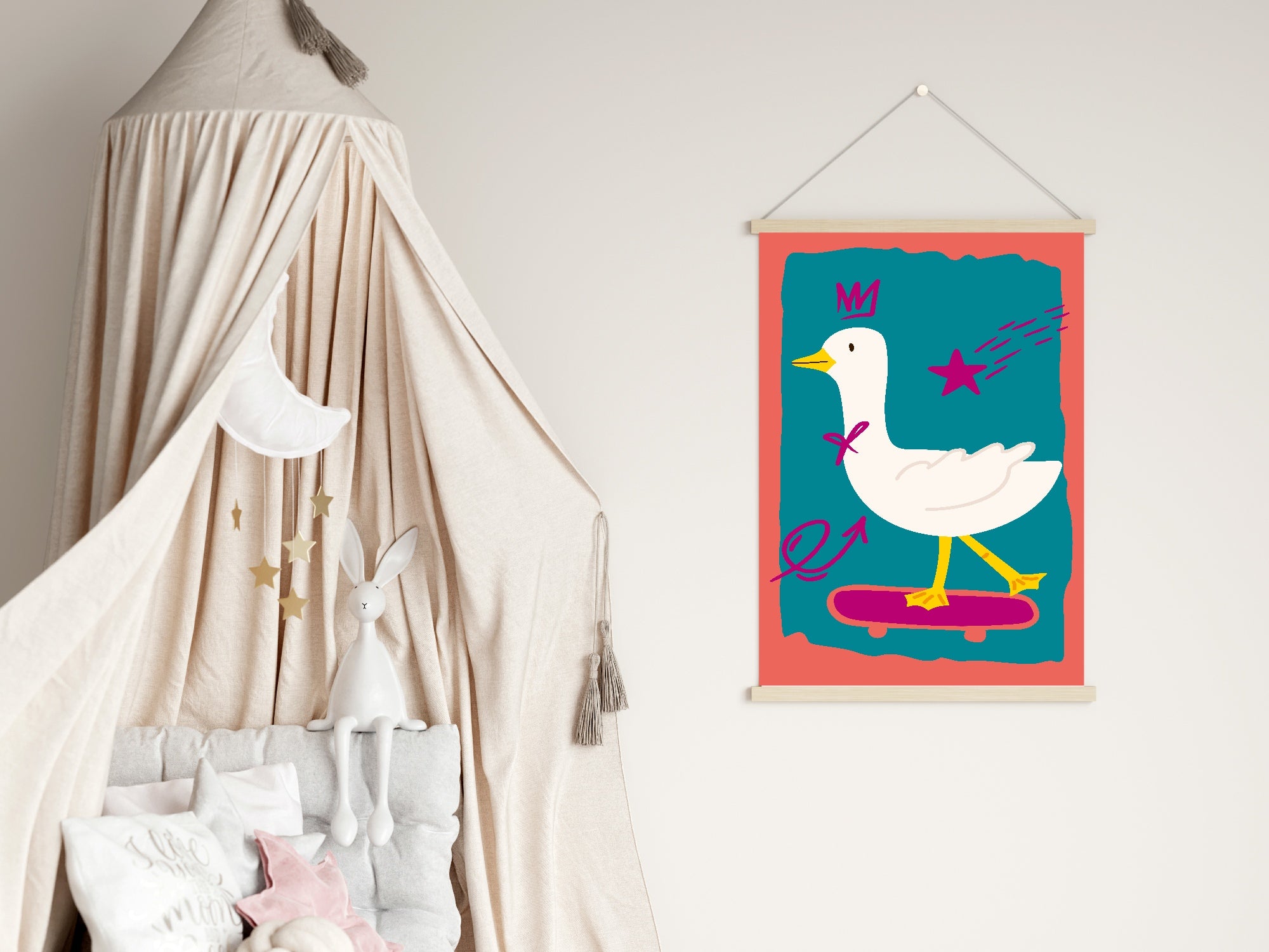 Goose On A Skateboard Wall Art Print