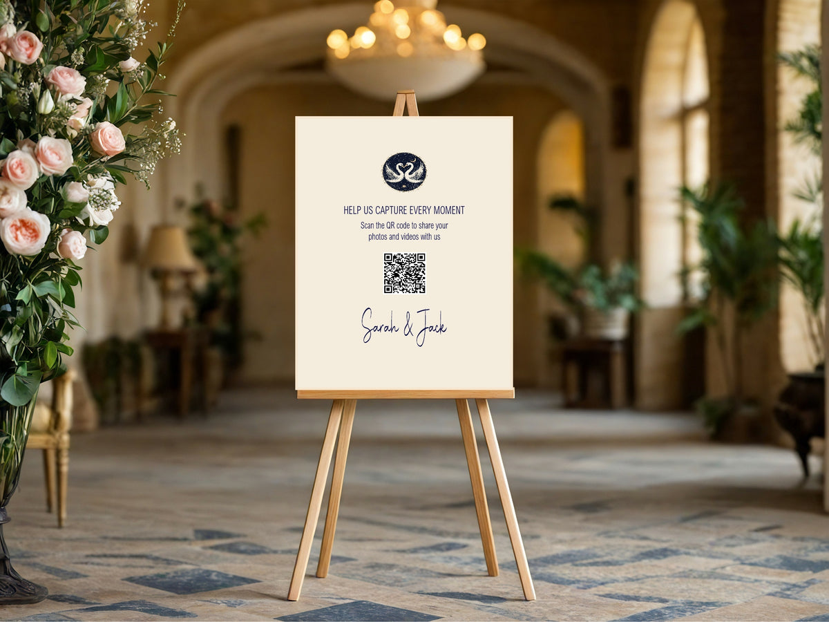 Celestial Swan wedding qr code sign detail