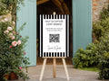 Black & White Stripe personalised wedding QR code sign for guest photo sharing