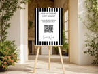 Black & White Stripe personalised wedding QR code sign for guest photo sharing
