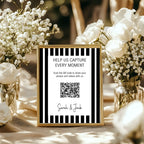 Black & White Stripe personalised wedding QR code sign for guest photo sharing