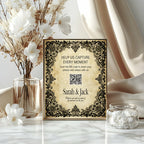 Black Lace personalised wedding QR code sign for guest photo sharing