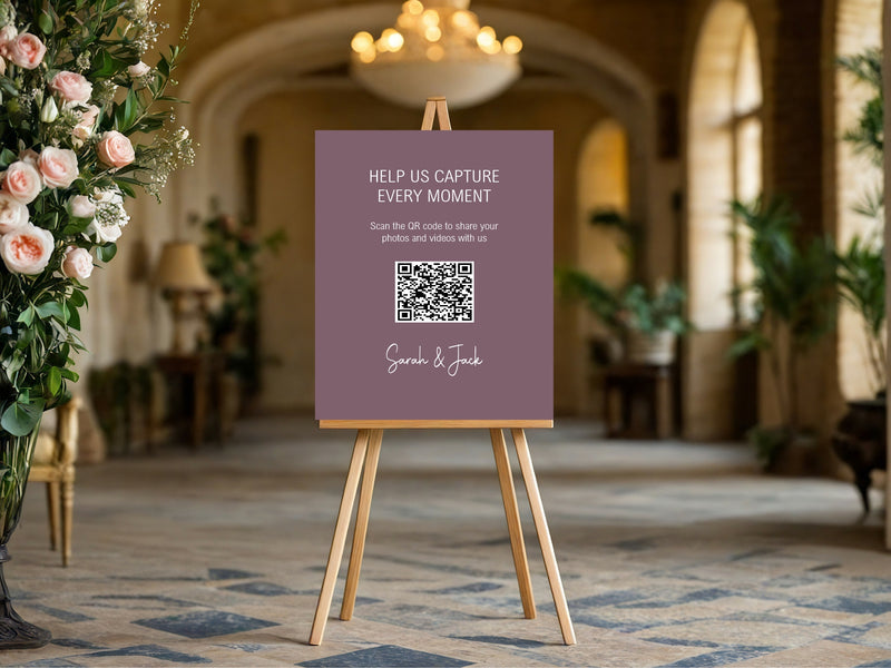 Heather personalised wedding QR code sign for guest photo sharing