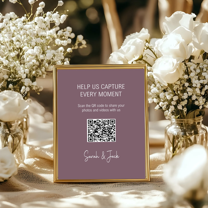 Heather personalised wedding QR code sign for guest photo sharing