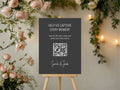 Minimalist Noir personalised wedding QR code sign for guest photo sharing
