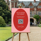 Red & Pink Stripe personalised wedding QR code sign for guest photo sharing