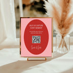 Red & Pink Stripe personalised wedding QR code sign for guest photo sharing
