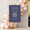 Sapphire Blue personalised wedding QR code sign for guest photo sharing