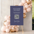 Sapphire Blue personalised wedding QR code sign for guest photo sharing