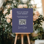 Sapphire Blue personalised wedding QR code sign for guest photo sharing