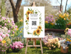 Sunflower personalised wedding QR code sign for guest photo sharing