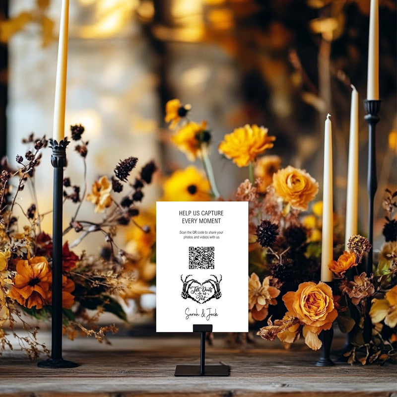 The Lovers Tarot | White personalised wedding QR code sign for guest photo sharing