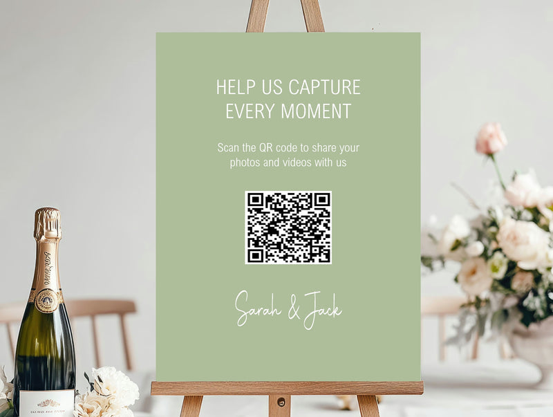 Willow personalised wedding QR code sign for guest photo sharing