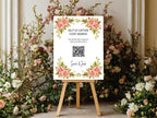 Pink Rose personalised wedding QR code sign for guest photo sharing