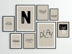 Pinstripe Learn Wall Art Print | Beige & Black