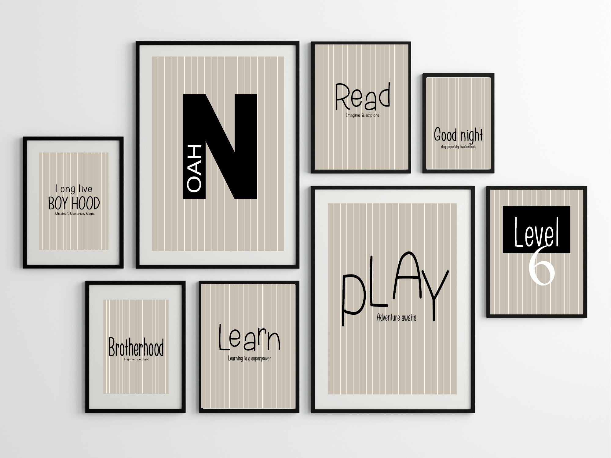 Pinstripe Cool Kids Club Wall Art Print | Beige & Black