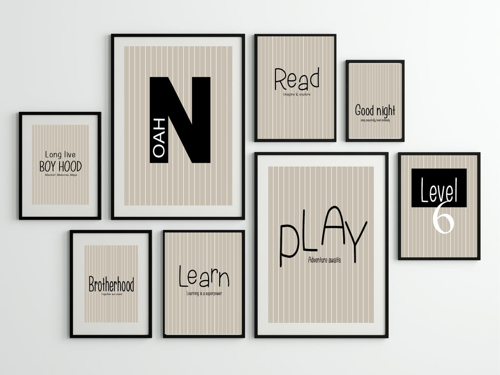 Pinstripe Read Wall Art Print | Beige & Black