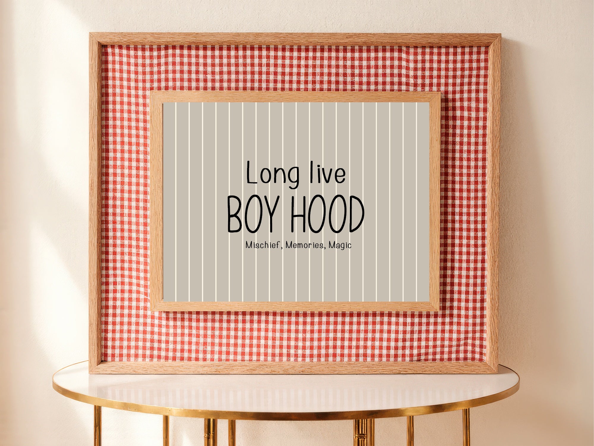 Pinstripe Long Live Boyhood Wall Art Print | Beige & Black