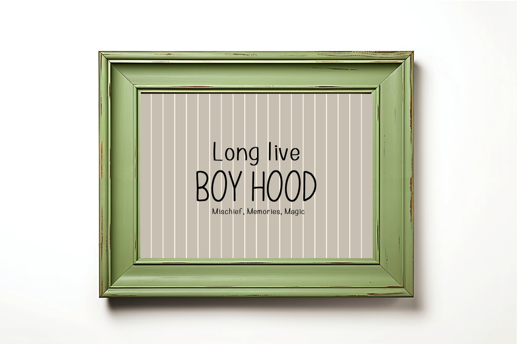 Pinstripe Long Live Boyhood Wall Art Print | Beige & Black