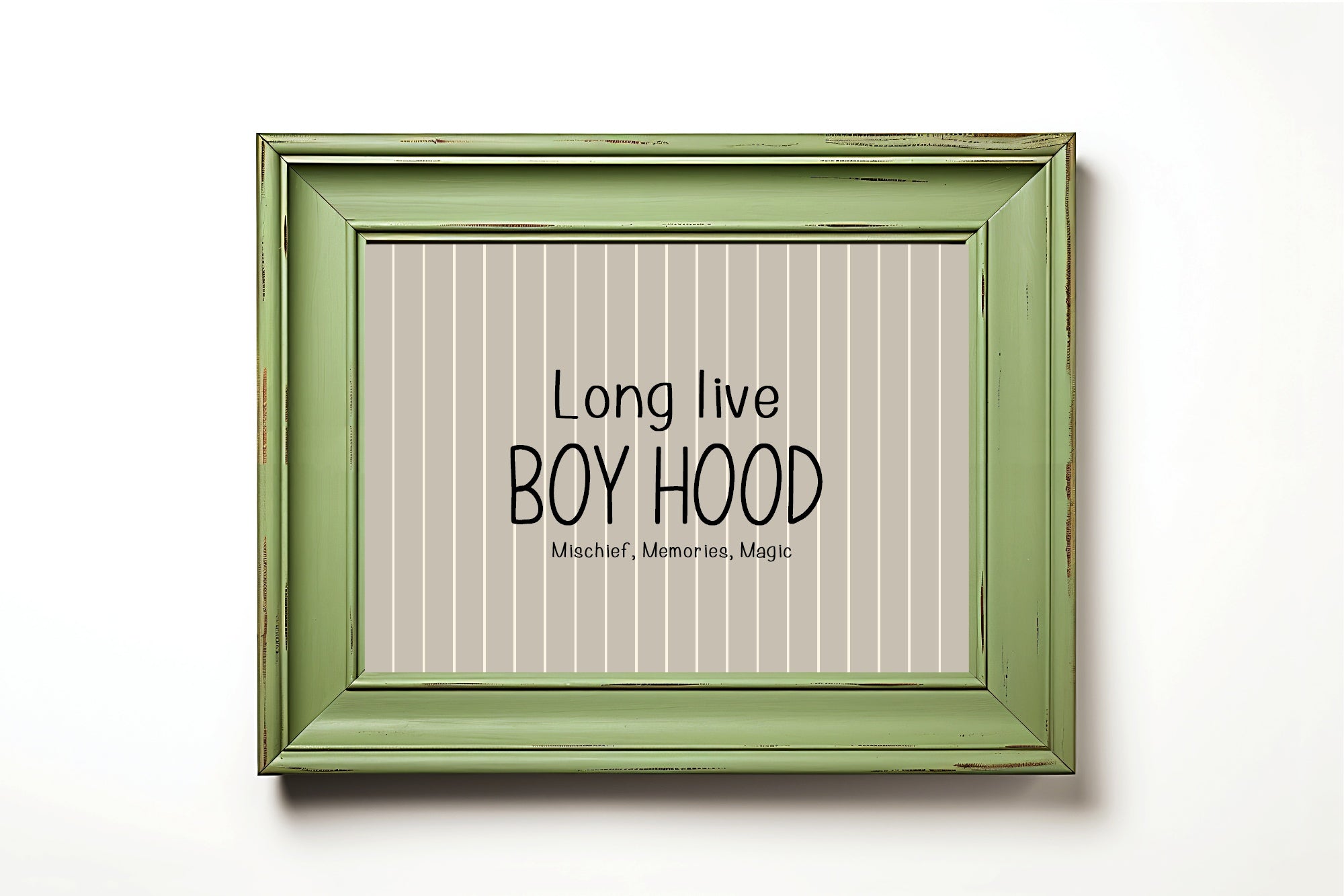 Pinstripe Long Live Boyhood Wall Art Print | Beige & Black