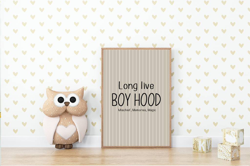 Pinstripe Long Live Boyhood Wall Art Print | Beige & Black