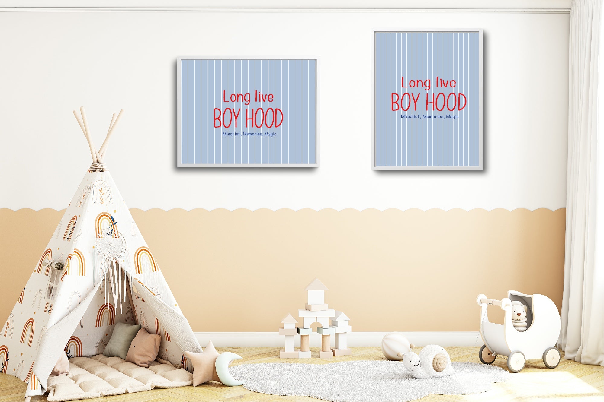 Pinstripe Long Live Boyhood Wall Art Print | Blue & Red