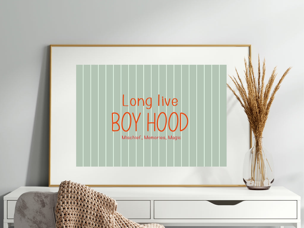 Pinstripe Long Live Boyhood Wall Art Print | Green & Orange