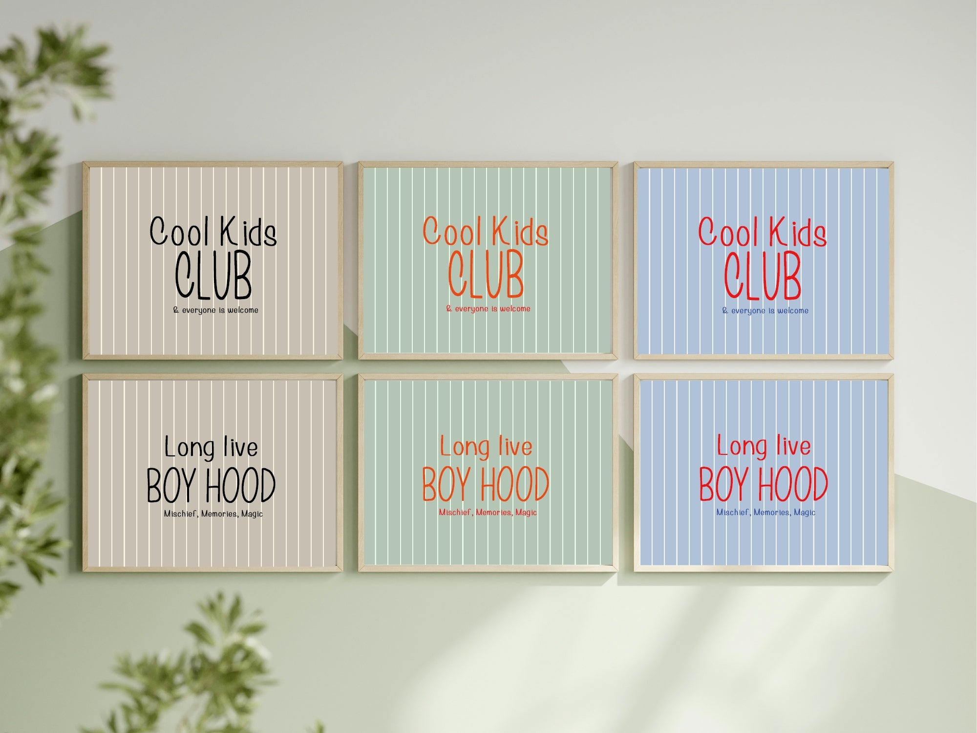 Pinstripe Cool Kids Club Wall Art Print | Beige & Black